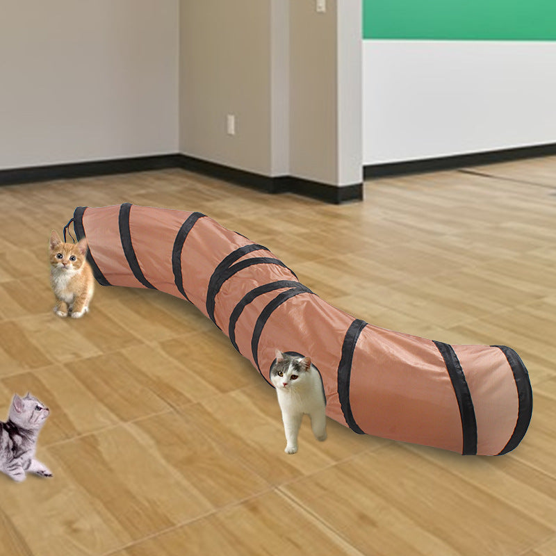 Collapsible S-Shaped Cat Tunnel Toy For Indoor Play Exercise