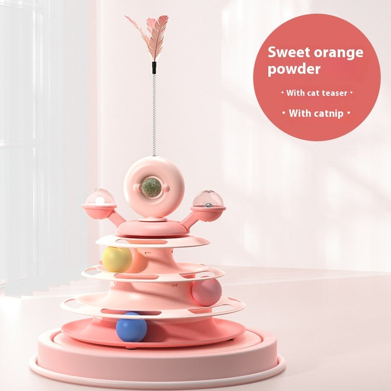 Four Layer Cat Toy Tower Interactive Roller Puzzle Playset