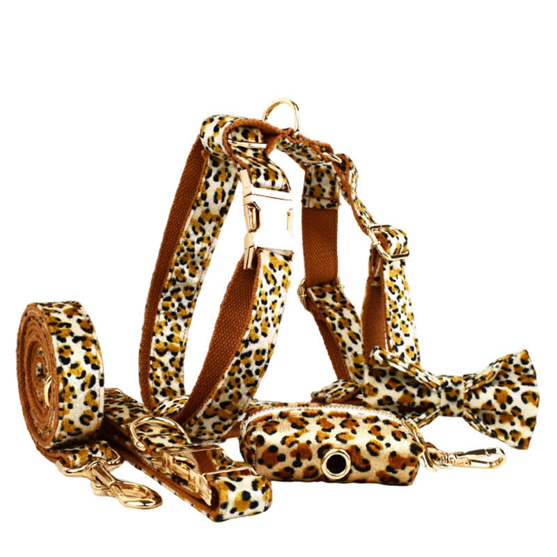 Leopard Print Dog Collar Fashion Cloth Adjustable Stylish Pet Accessory