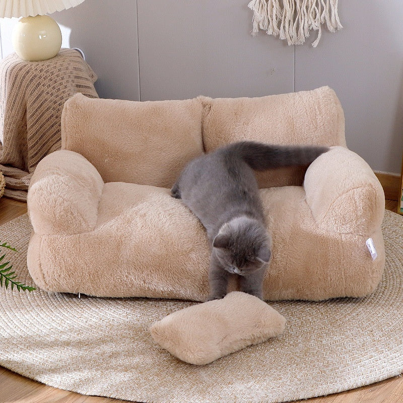 Luxury Winter Plush Cat Sofa Bed for Small & Medium Pets