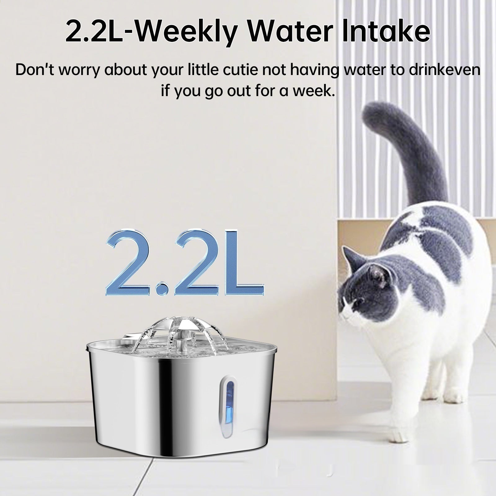 2.2L Stainless Steel Pet Fountain — Quiet Fresh-Flow Hydration System