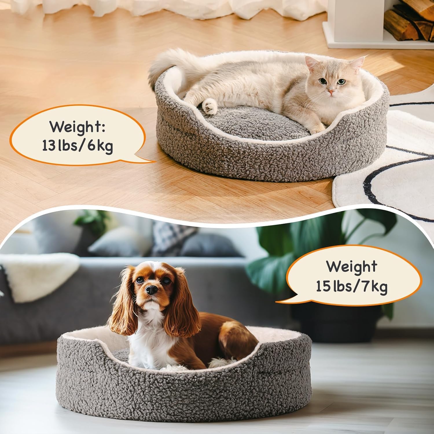 Mewoo Washable Orthopedic Pet Bed 23” Round Non-Slip Small Dog Cat
