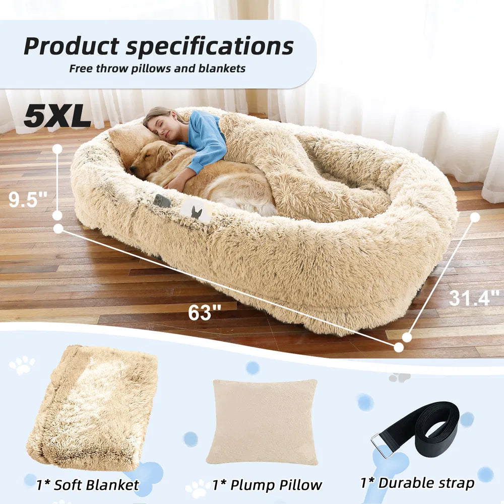 Large Human & Pet Bed — Washable Faux-Fur Shared Napping Oasis