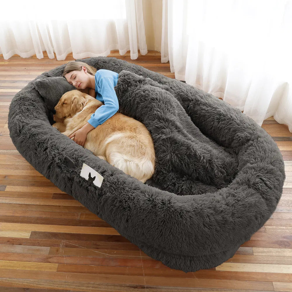 Large Human & Pet Bed — Washable Faux-Fur Shared Napping Oasis