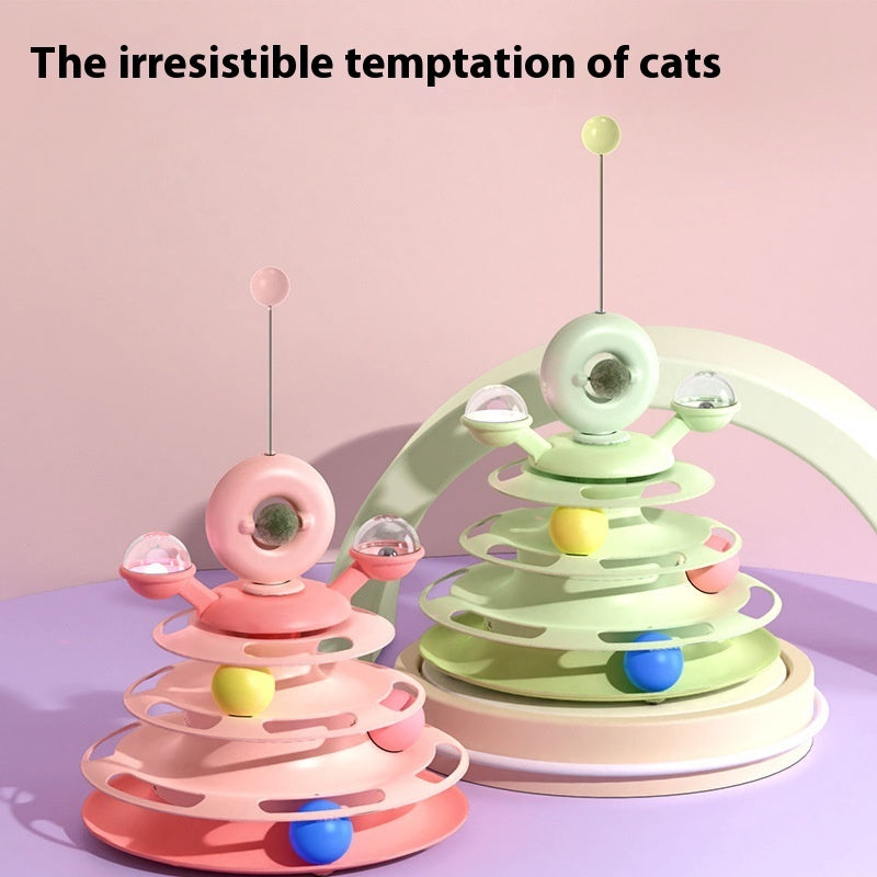 Four Layer Cat Toy Tower Interactive Roller Puzzle Playset