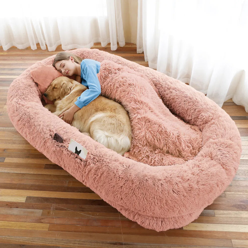 Large Human & Pet Bed — Washable Faux-Fur Shared Napping Oasis