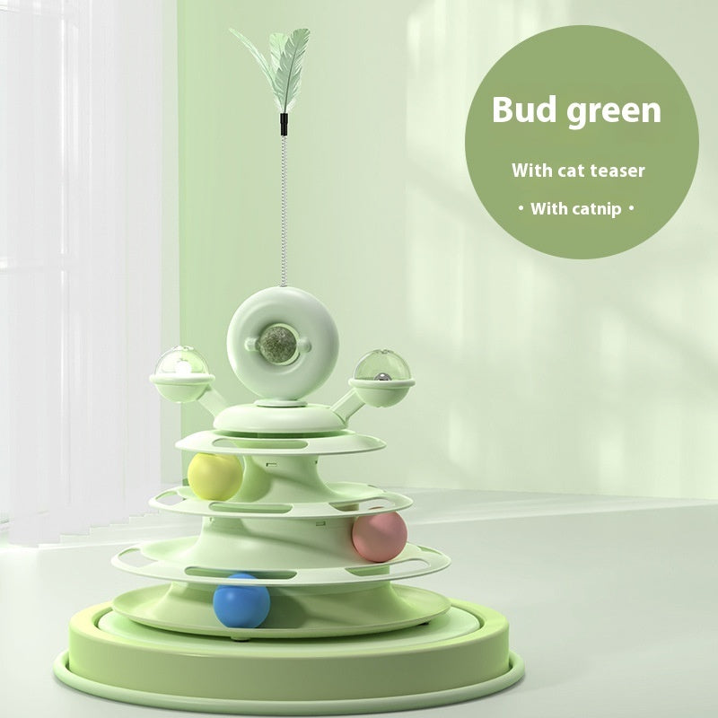 Four Layer Cat Toy Tower Interactive Roller Puzzle Playset