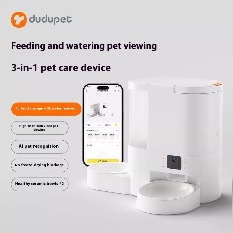AI Smart Pet Feeder Water Fountain Station Camera Ceramic Bowls