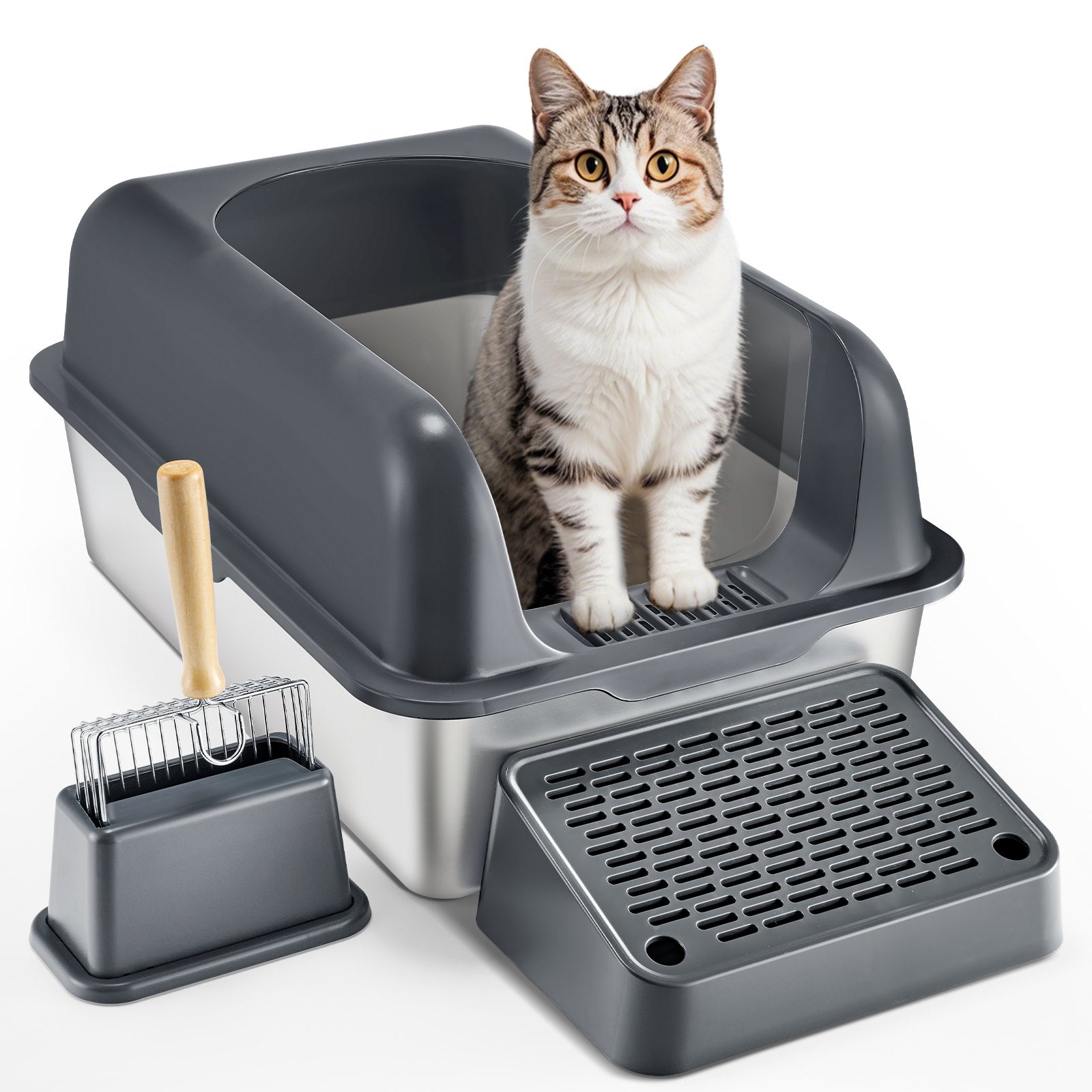 6-Inch Deep High-Side Cat Litter Box Anti-Splash Scoop
