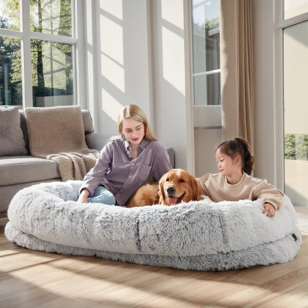 Large Human & Pet Bed — Washable Faux-Fur Shared Napping Oasis