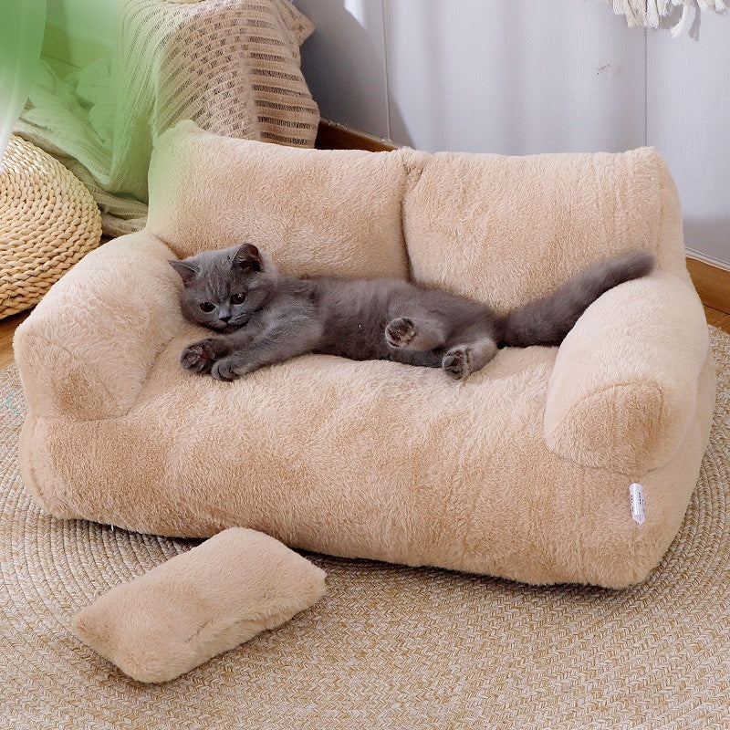 Luxury Winter Plush Cat Sofa Bed for Small & Medium Pets