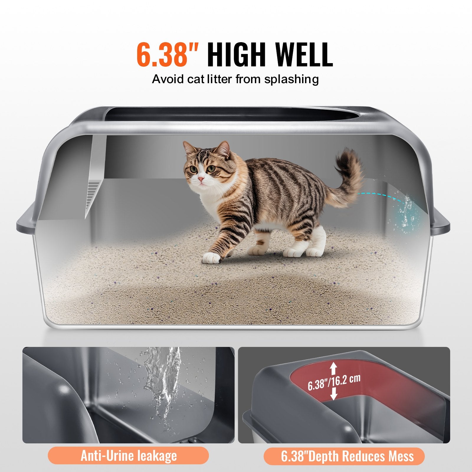 6-Inch Deep High-Side Cat Litter Box Anti-Splash Scoop