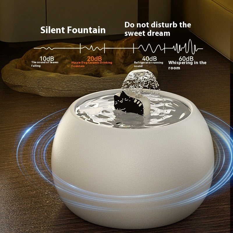 Ceramic Kitty Pet Water Fountain — 1–1.5L Automatic Hydration System