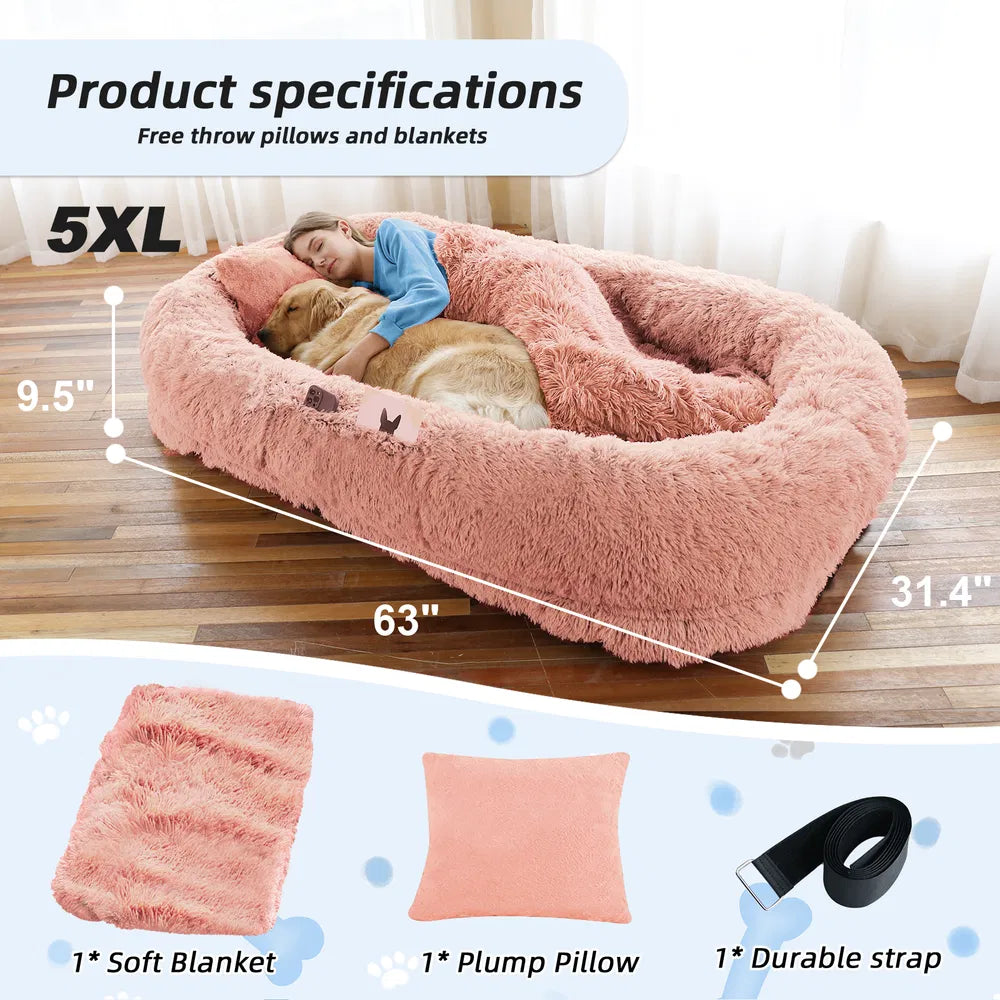 Large Human & Pet Bed — Washable Faux-Fur Shared Napping Oasis