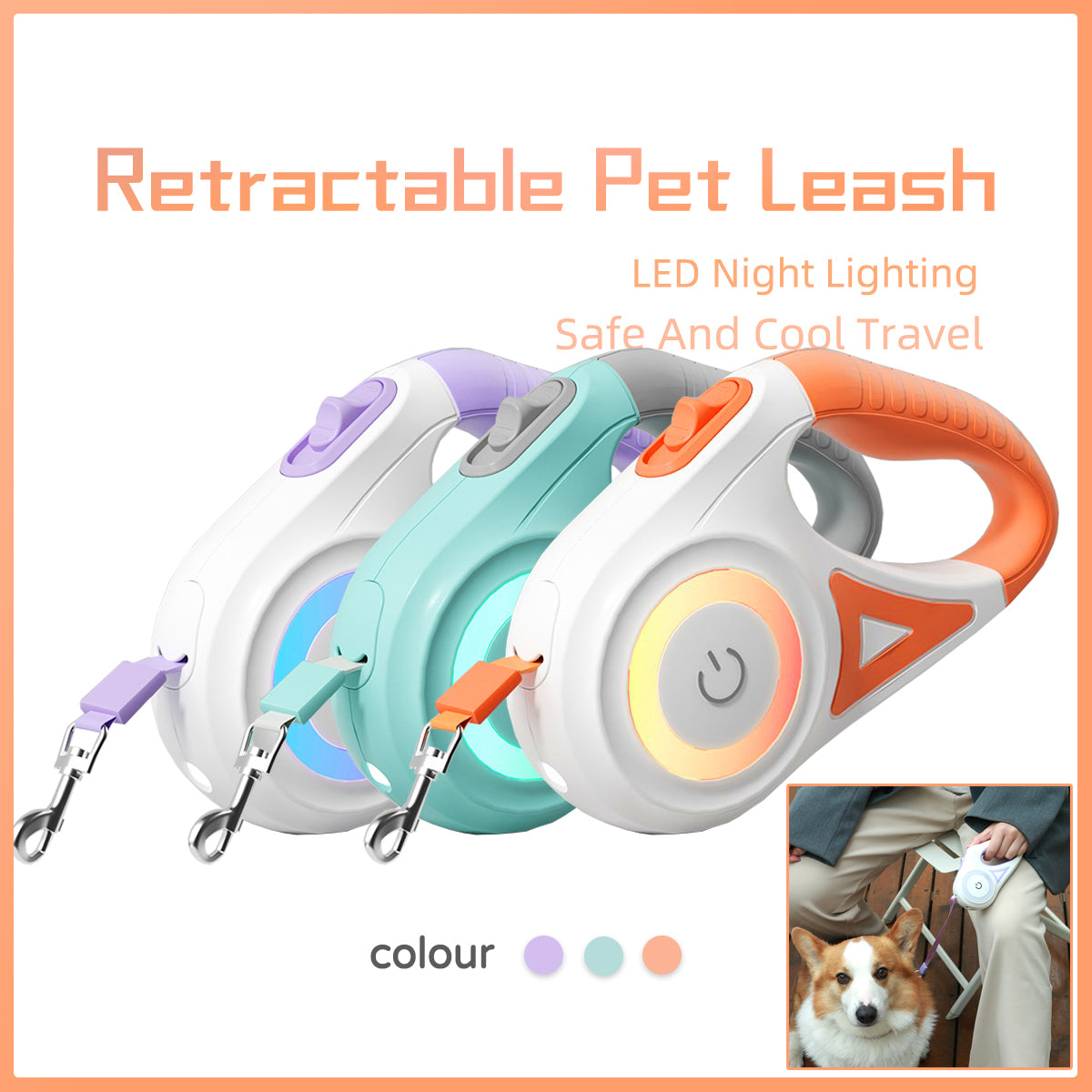 Retractable Dog Leash With One Button Brake Control