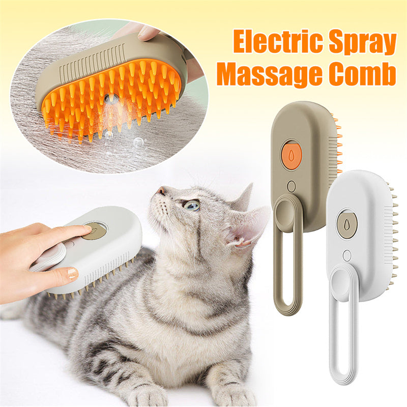 3-in-1 Electric Steam Pet Brush — Anti-Static Grooming Comb