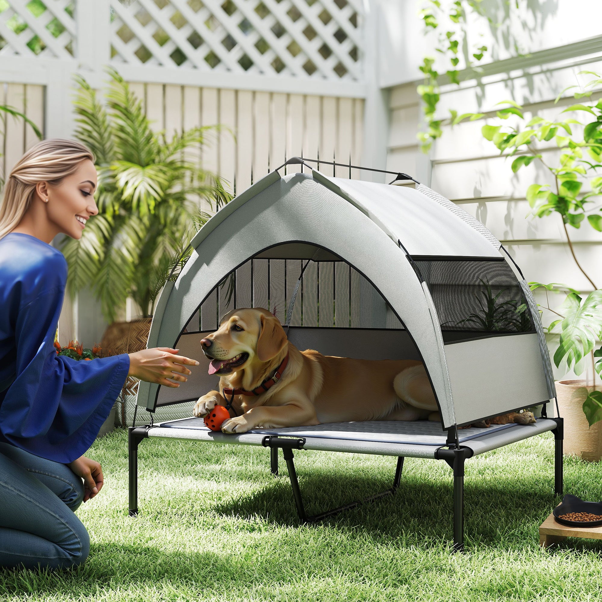 Elevated Outdoor Dog Bed With Removable Canopy Cooling Comfort