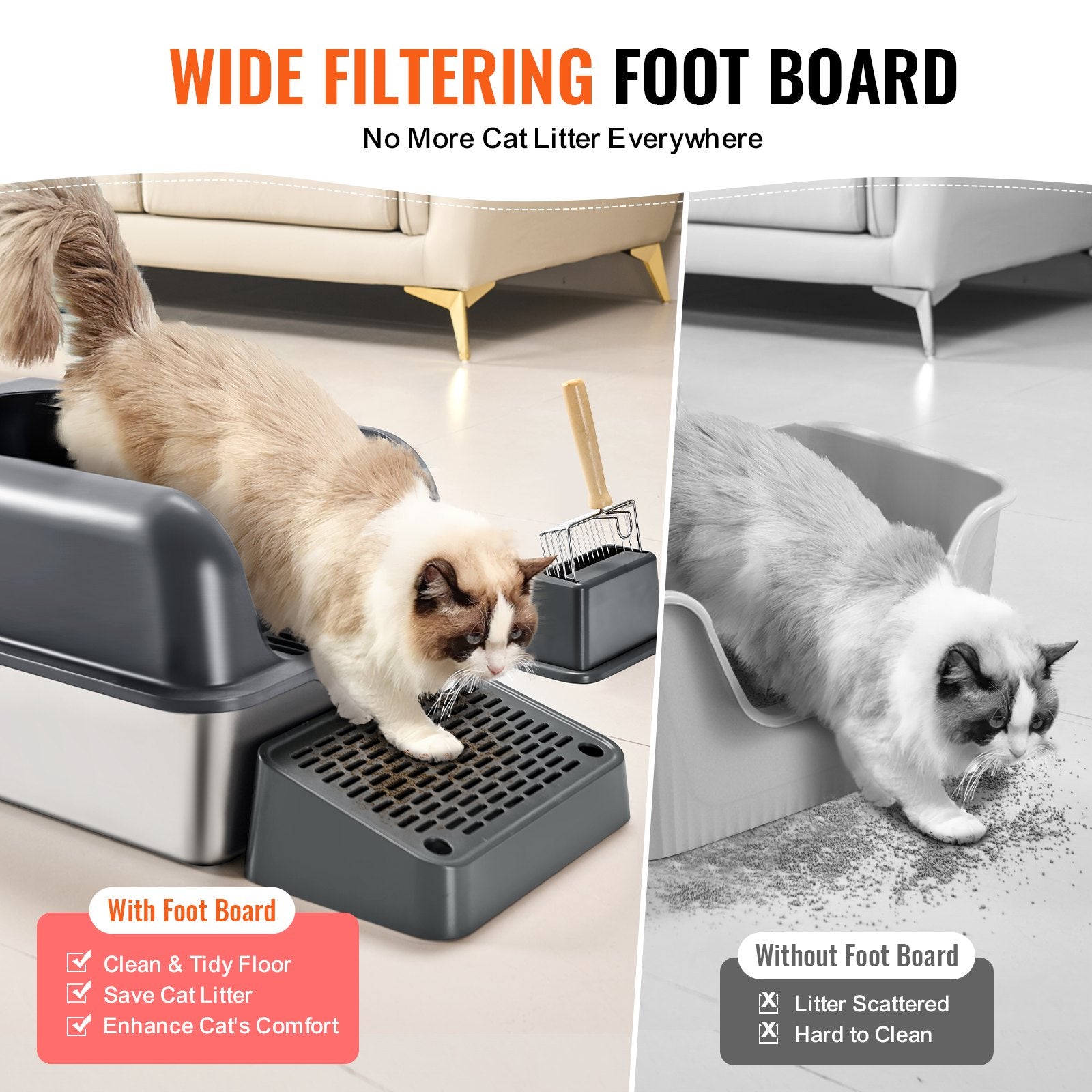 6-Inch Deep High-Side Cat Litter Box Anti-Splash Scoop