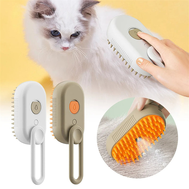 3-in-1 Electric Steam Pet Brush — Anti-Static Grooming Comb