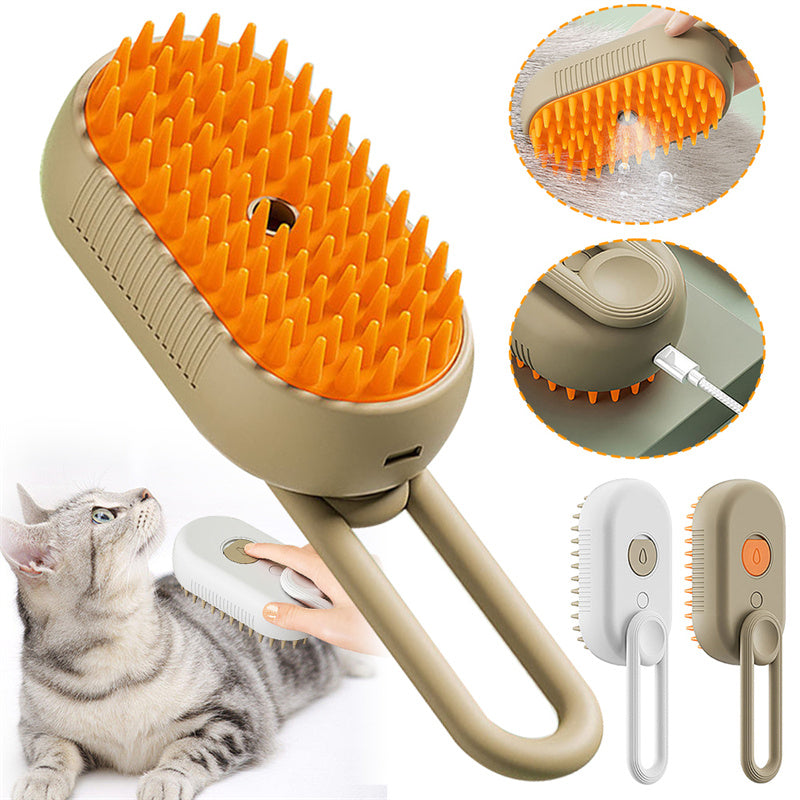 3-in-1 Electric Steam Pet Brush — Anti-Static Grooming Comb