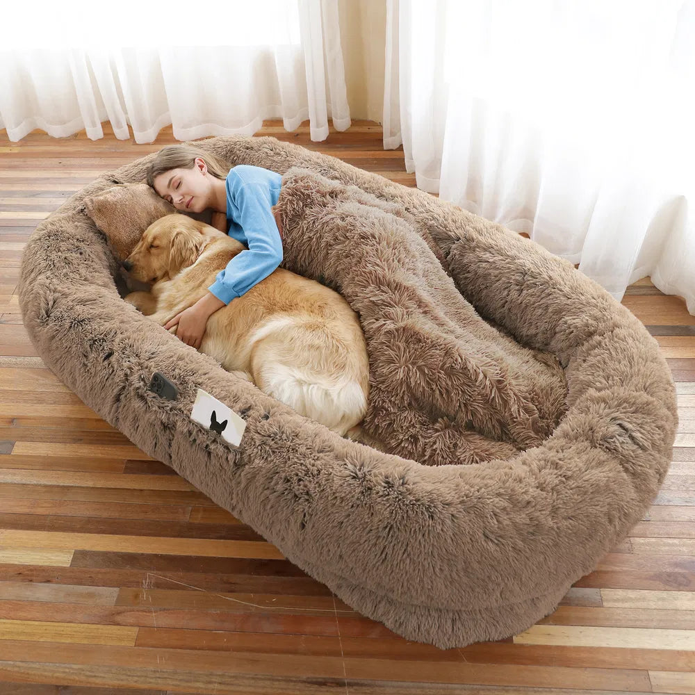 Large Human & Pet Bed — Washable Faux-Fur Shared Napping Oasis