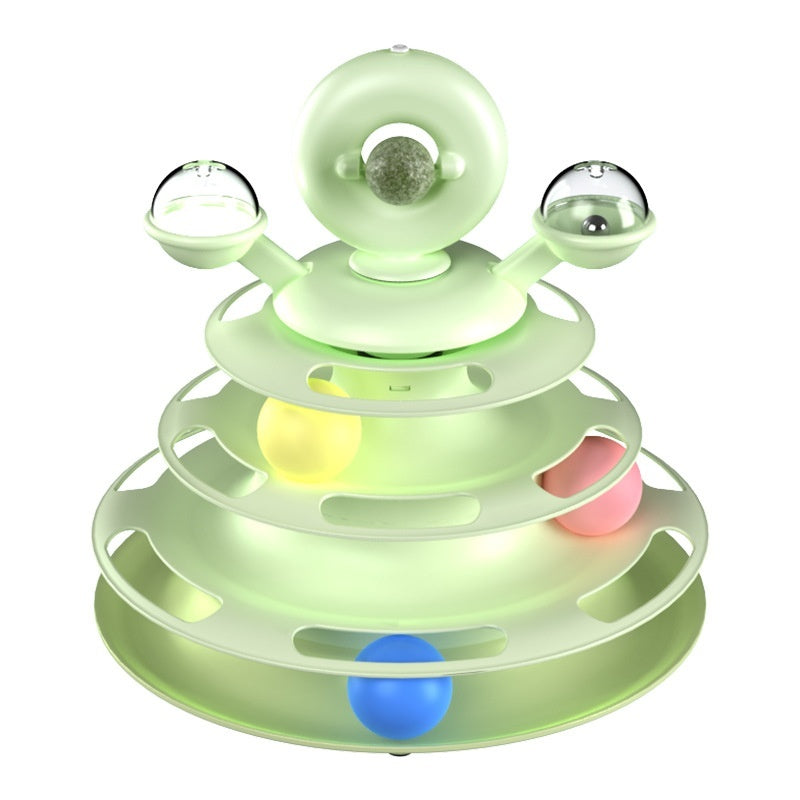 Four Layer Cat Toy Tower Interactive Roller Puzzle Playset