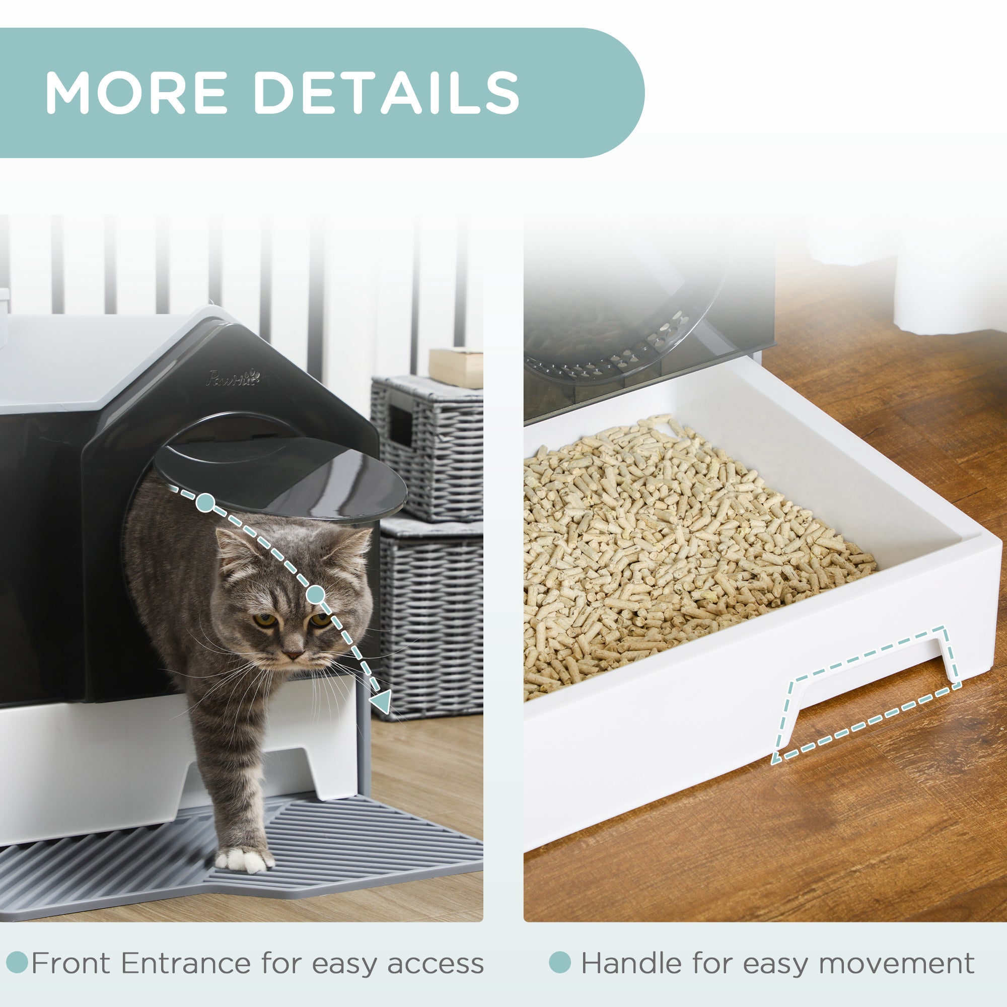 Hooded Drawer Cat Litter Box Odor-Free Scoop Mat Included