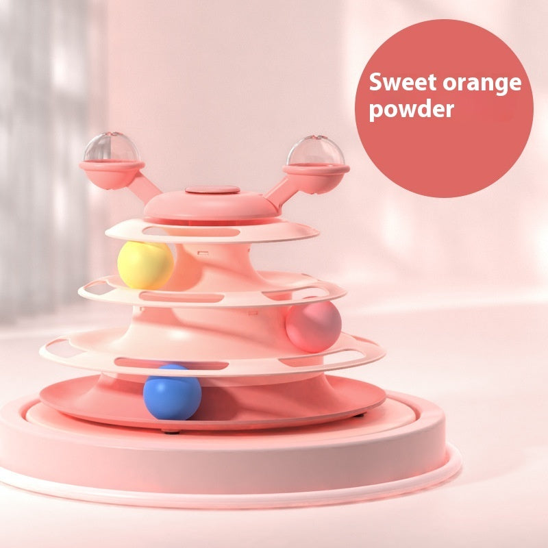 Four Layer Cat Toy Tower Interactive Roller Puzzle Playset