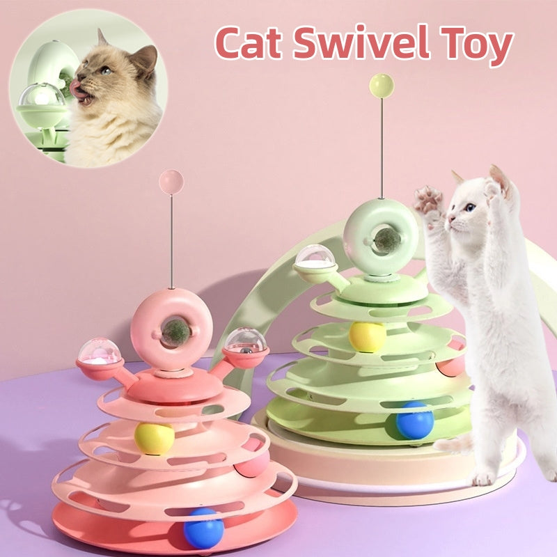 Four Layer Cat Toy Tower Interactive Roller Puzzle Playset
