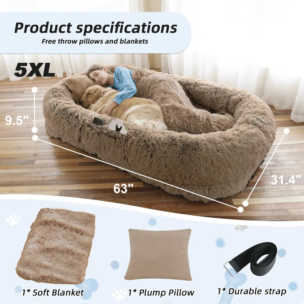Large Human & Pet Bed — Washable Faux-Fur Shared Napping Oasis