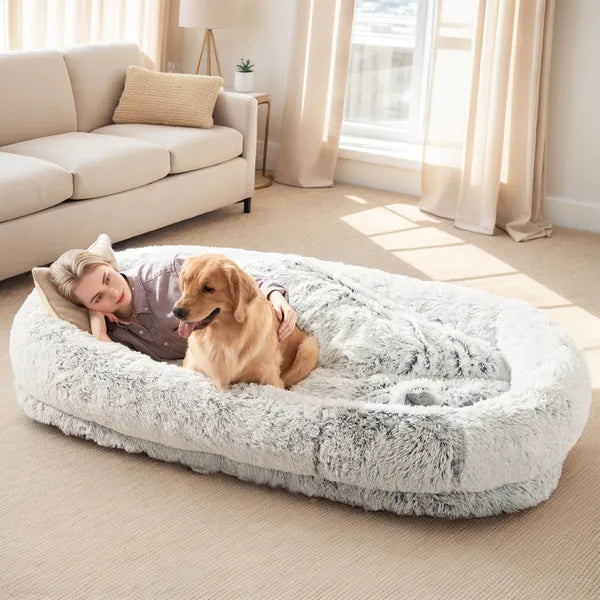 Large Human & Pet Bed — Washable Faux-Fur Shared Napping Oasis