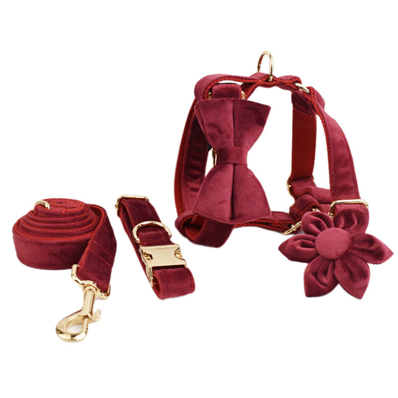 Velvet Fabric Dog Collar Leash Set With Stylish Accessories
