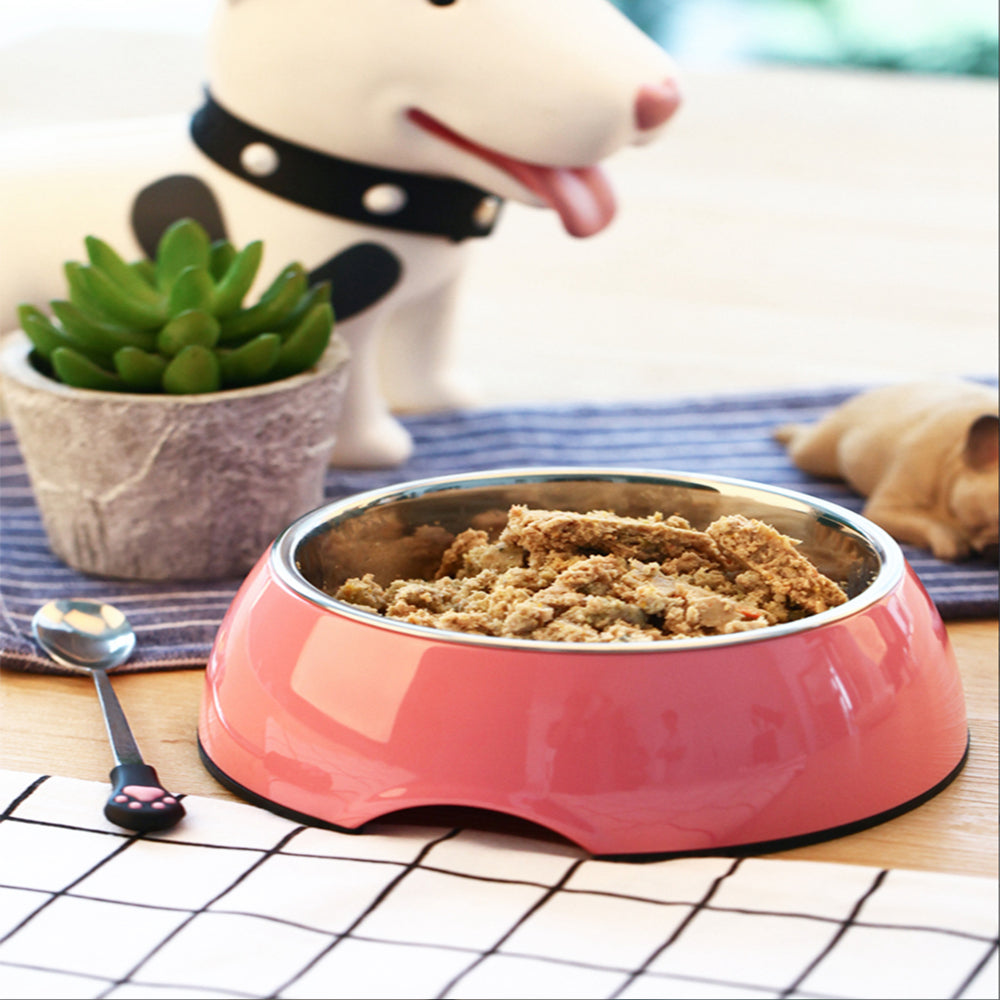 Classic Stainless Steel Melamine Pet Bowl Non-Slip Round Feeder