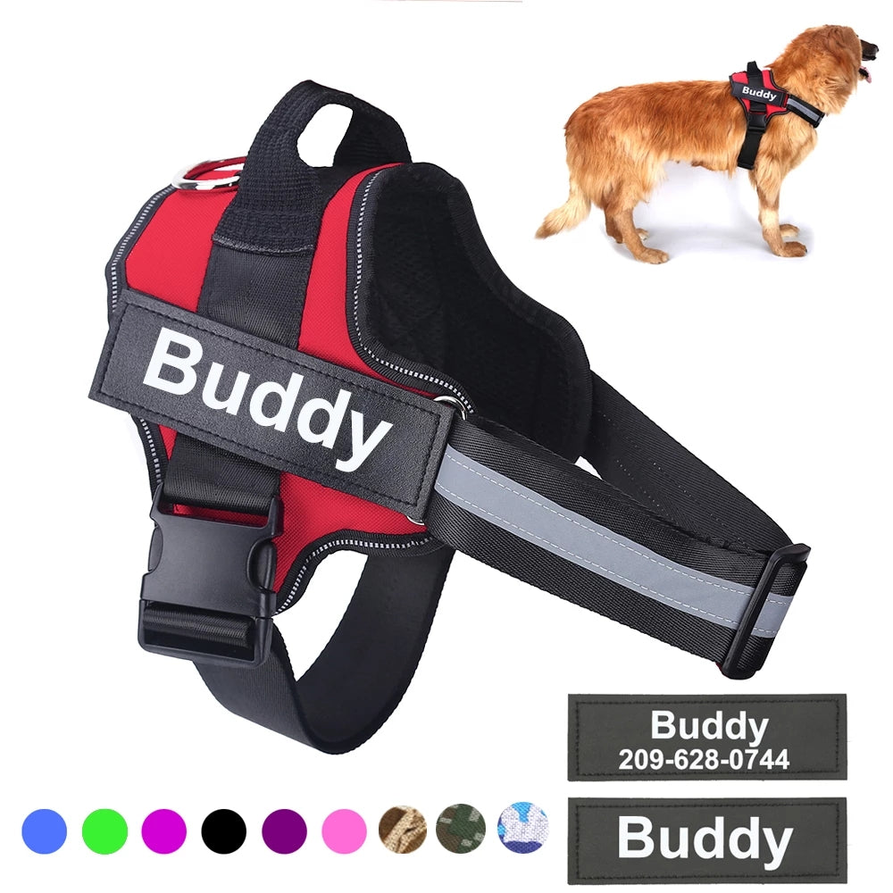 Personalized No-Pull Reflective Dog Harness Breathable Adjustable Pet Vest