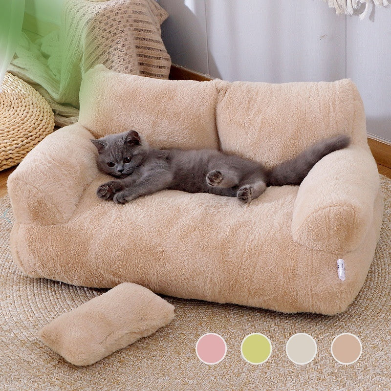 Luxury Winter Plush Cat Sofa Bed for Small & Medium Pets