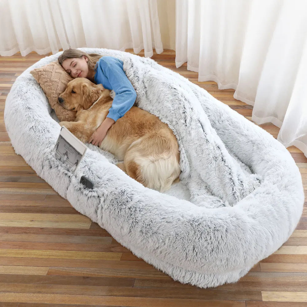 Large Human & Pet Bed — Washable Faux-Fur Shared Napping Oasis