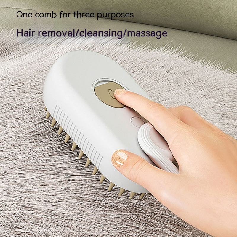 3-in-1 Electric Steam Pet Brush — Anti-Static Grooming Comb