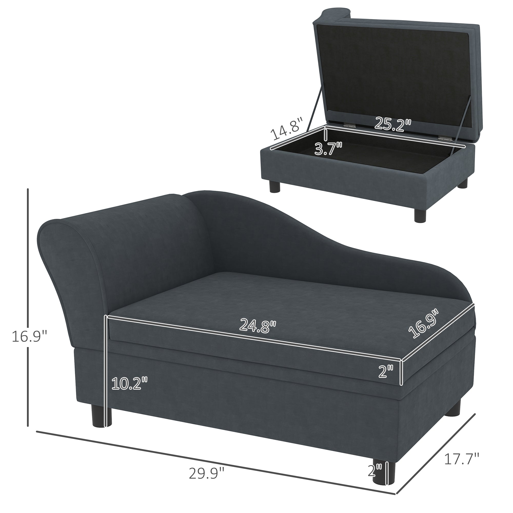 Dark Gray Pet Sofa Bed Storage Compartment Small Dog Couch