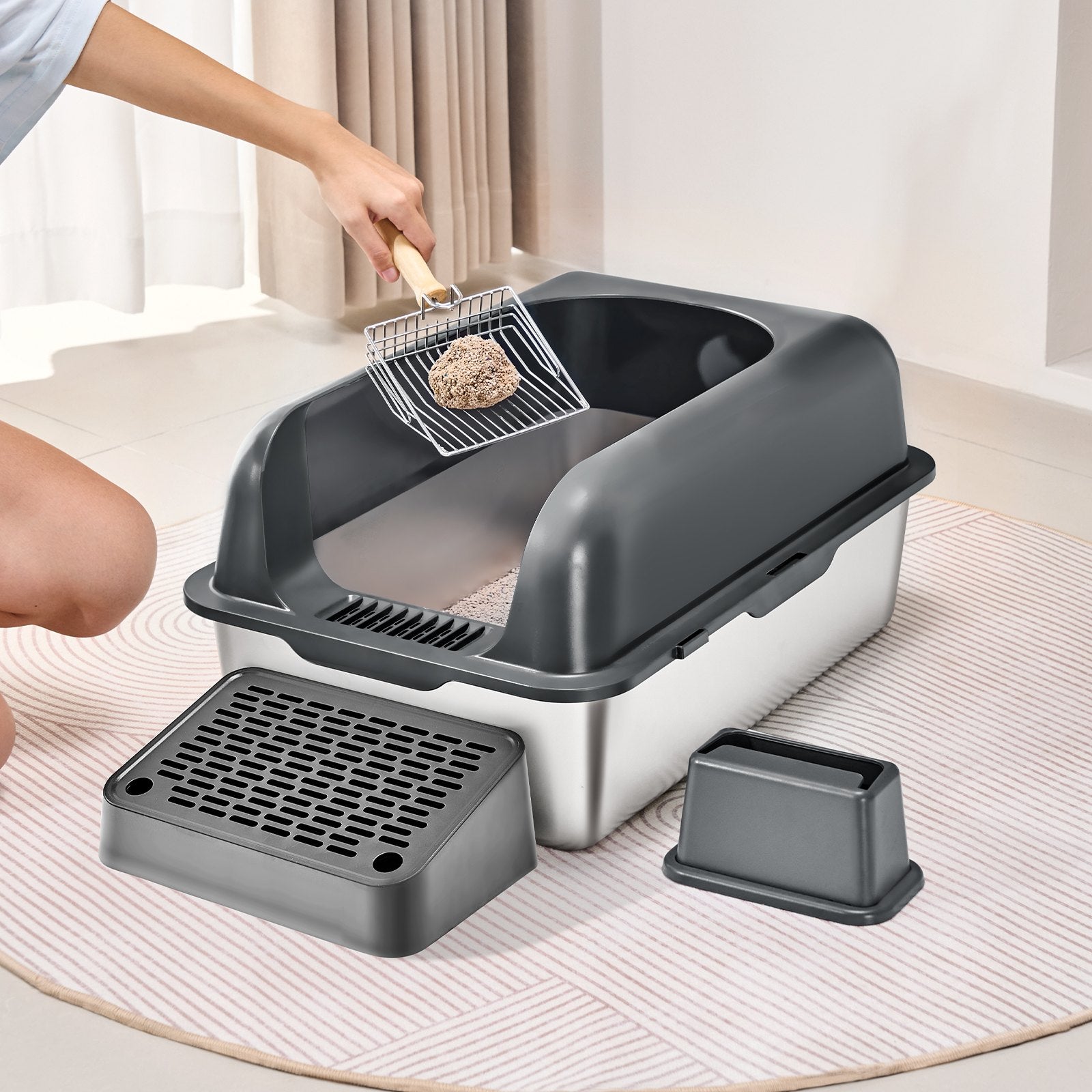 6-Inch Deep High-Side Cat Litter Box Anti-Splash Scoop