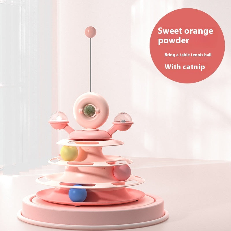 Four Layer Cat Toy Tower Interactive Roller Puzzle Playset