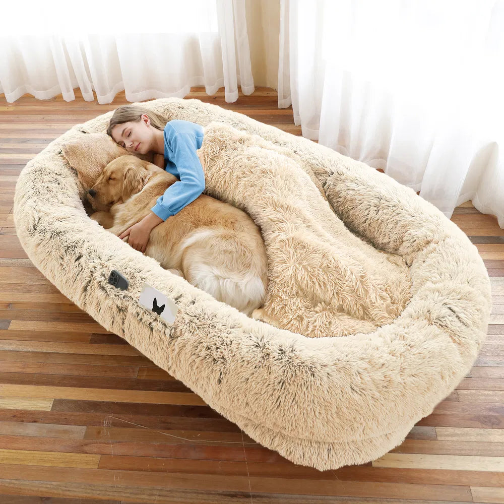 Large Human & Pet Bed — Washable Faux-Fur Shared Napping Oasis