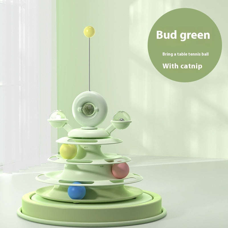 Four Layer Cat Toy Tower Interactive Roller Puzzle Playset